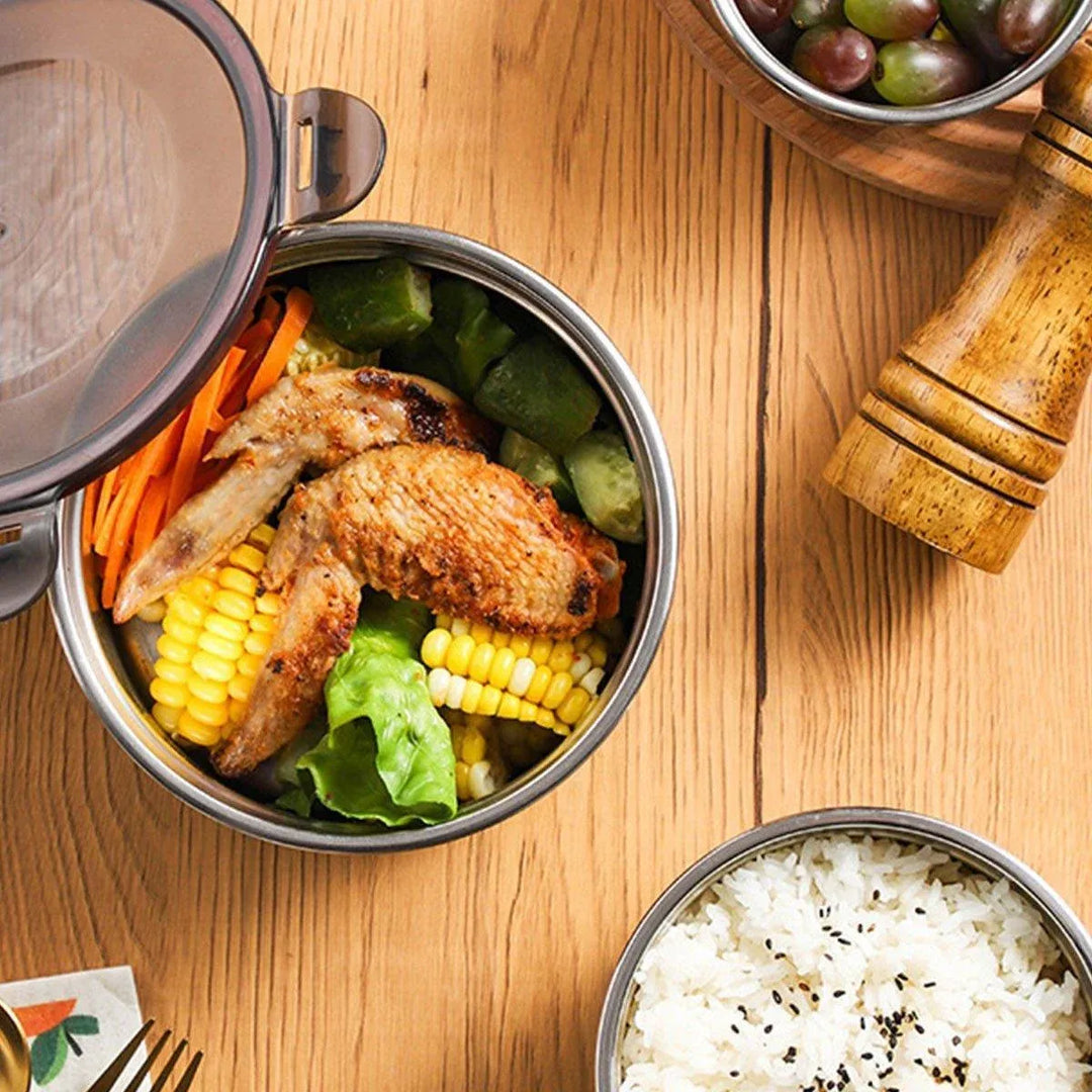 Stainless Steel Lunch Box Set 3PCS - Airtight Round Food Storage Containers with Lids