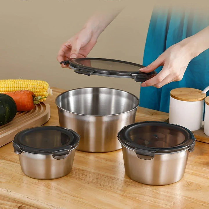 Stainless Steel Lunch Box Set 3PCS - Airtight Round Food Storage Containers with Lids