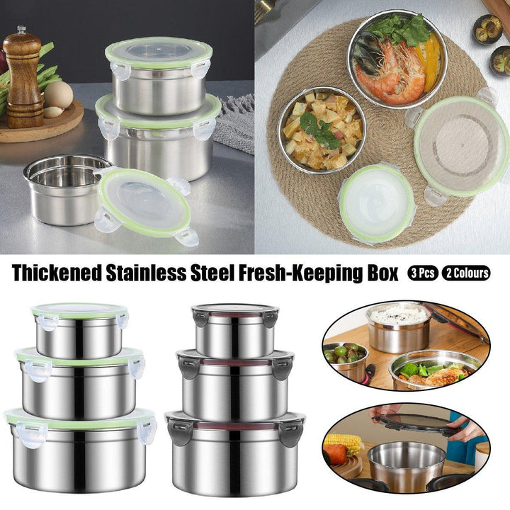 Stainless Steel Lunch Box Set 3PCS - Airtight Round Food Storage Containers with Lids