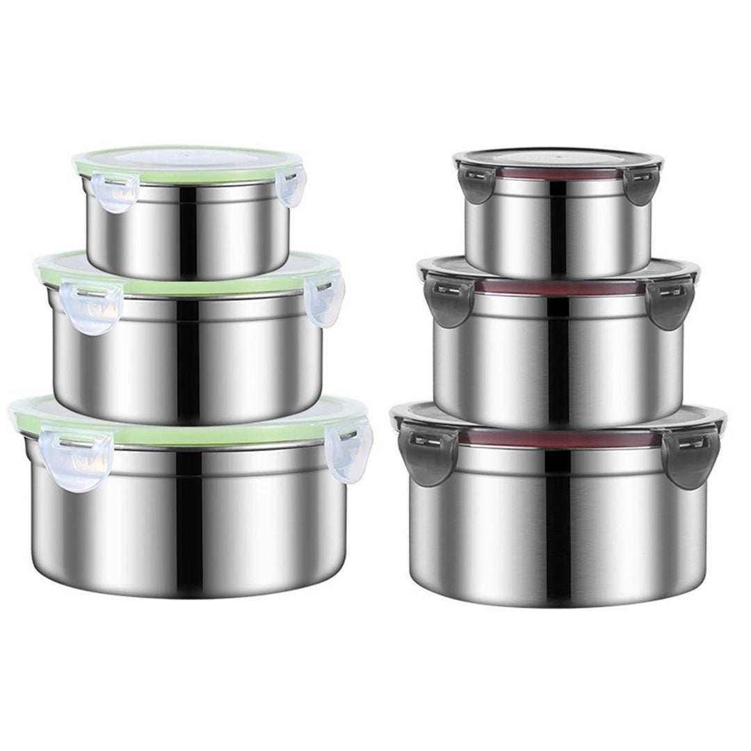 Stainless Steel Lunch Box Set 3PCS - Airtight Round Food Storage Containers with Lids