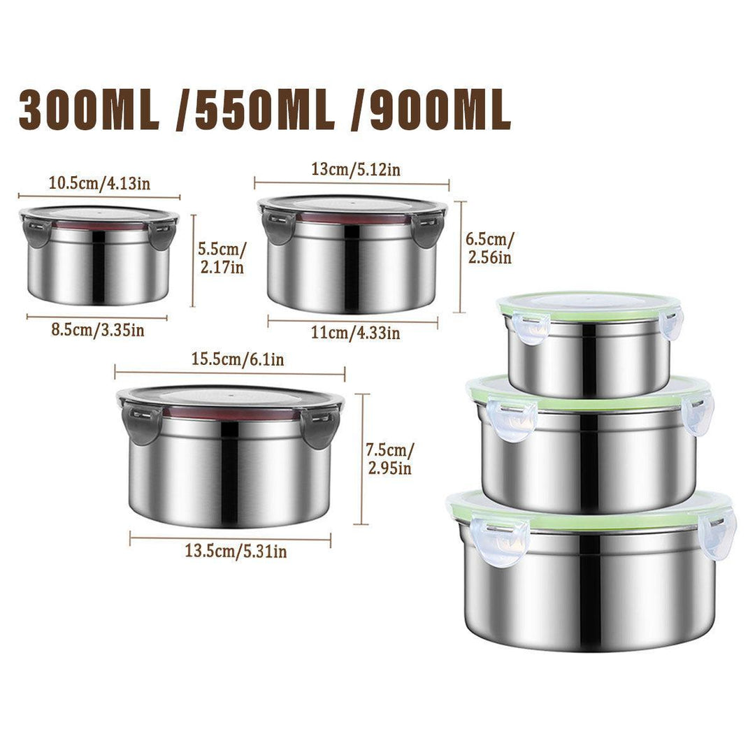 Stainless Steel Lunch Box Set 3PCS - Airtight Round Food Storage Containers with Lids