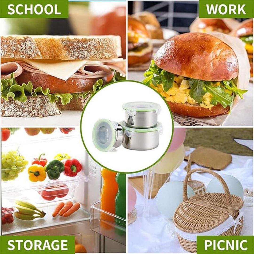Stainless Steel Lunch Box Set 3PCS - Airtight Round Food Storage Containers with Lids