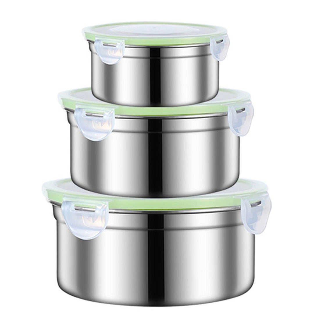 Stainless Steel Lunch Box Set 3PCS - Airtight Round Food Storage Containers with Lids