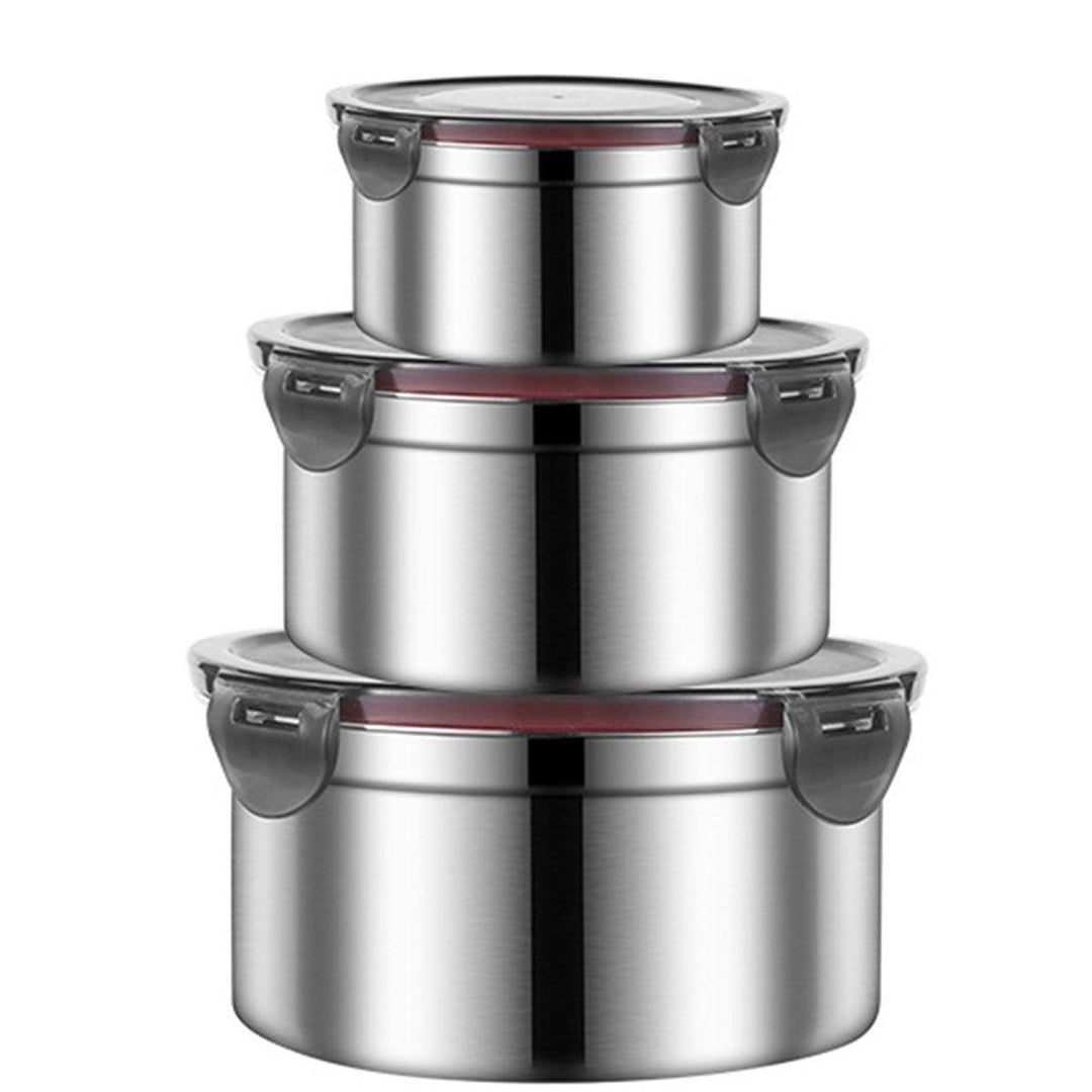 Stainless Steel Lunch Box Set 3PCS - Airtight Round Food Storage Containers with Lids