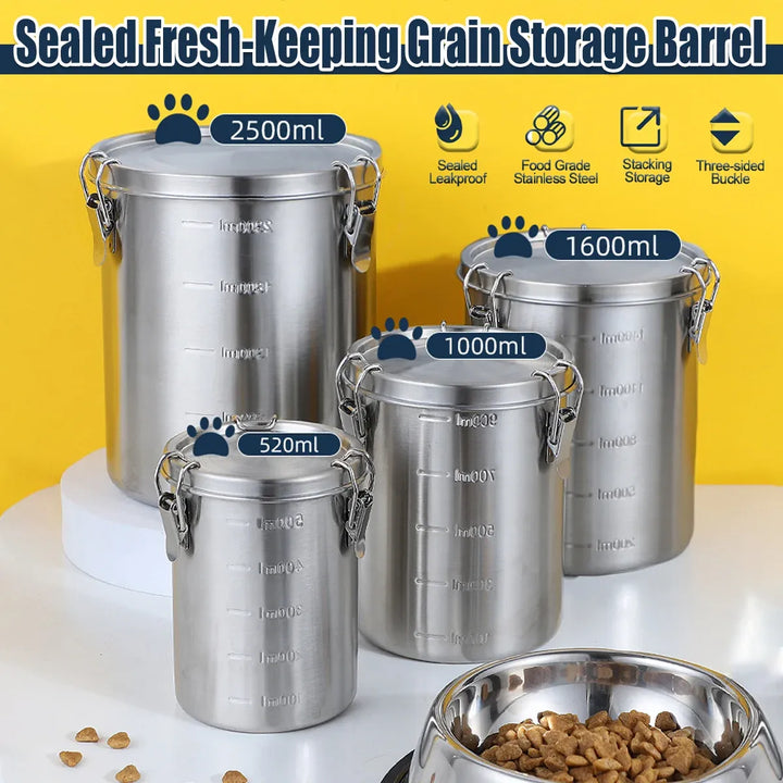 Stainless Steel Pet Food Storage Container 1000ml - Airtight Dog Cat Food Bin