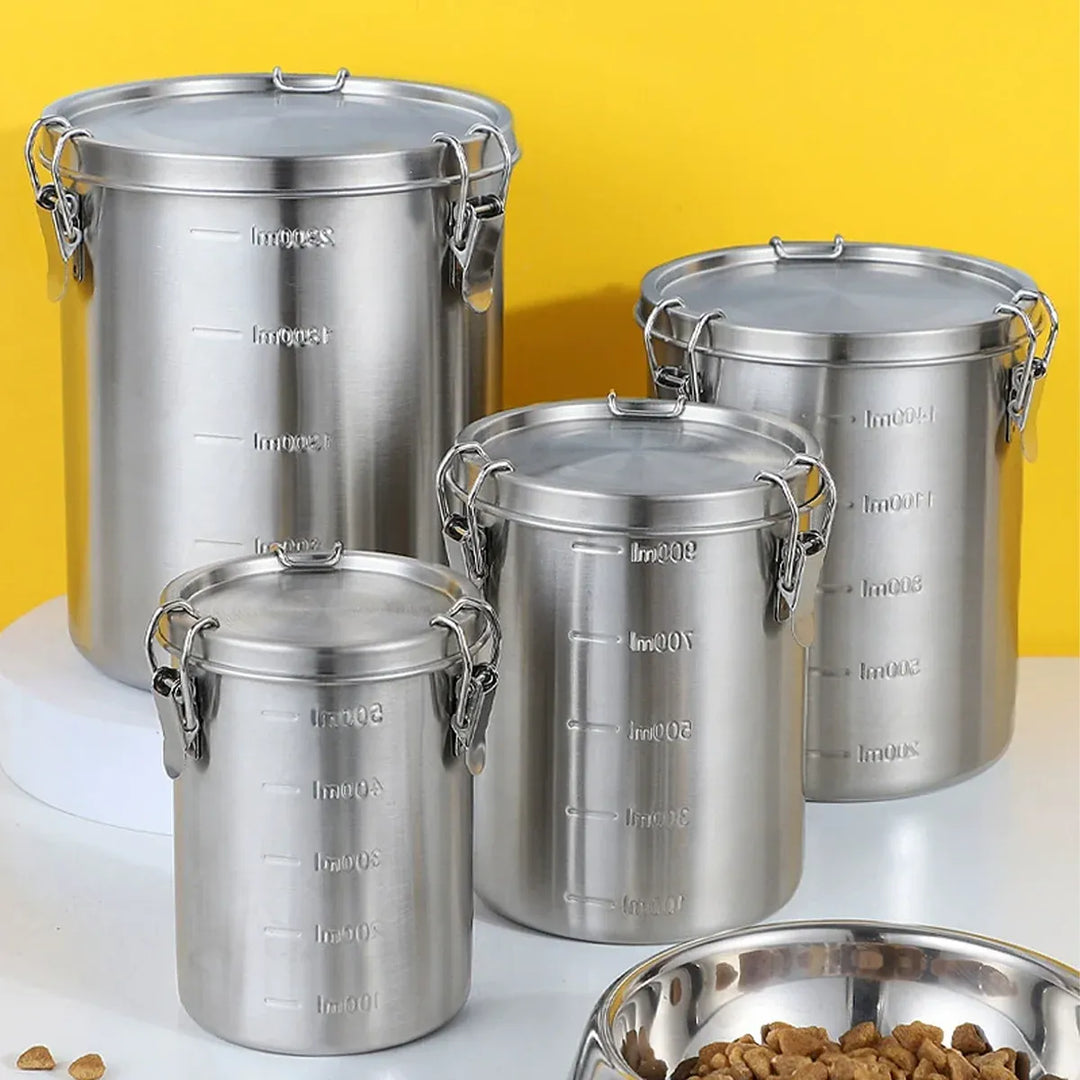 Stainless Steel Pet Food Storage Container 1000ml - Airtight Dog Cat Food Bin