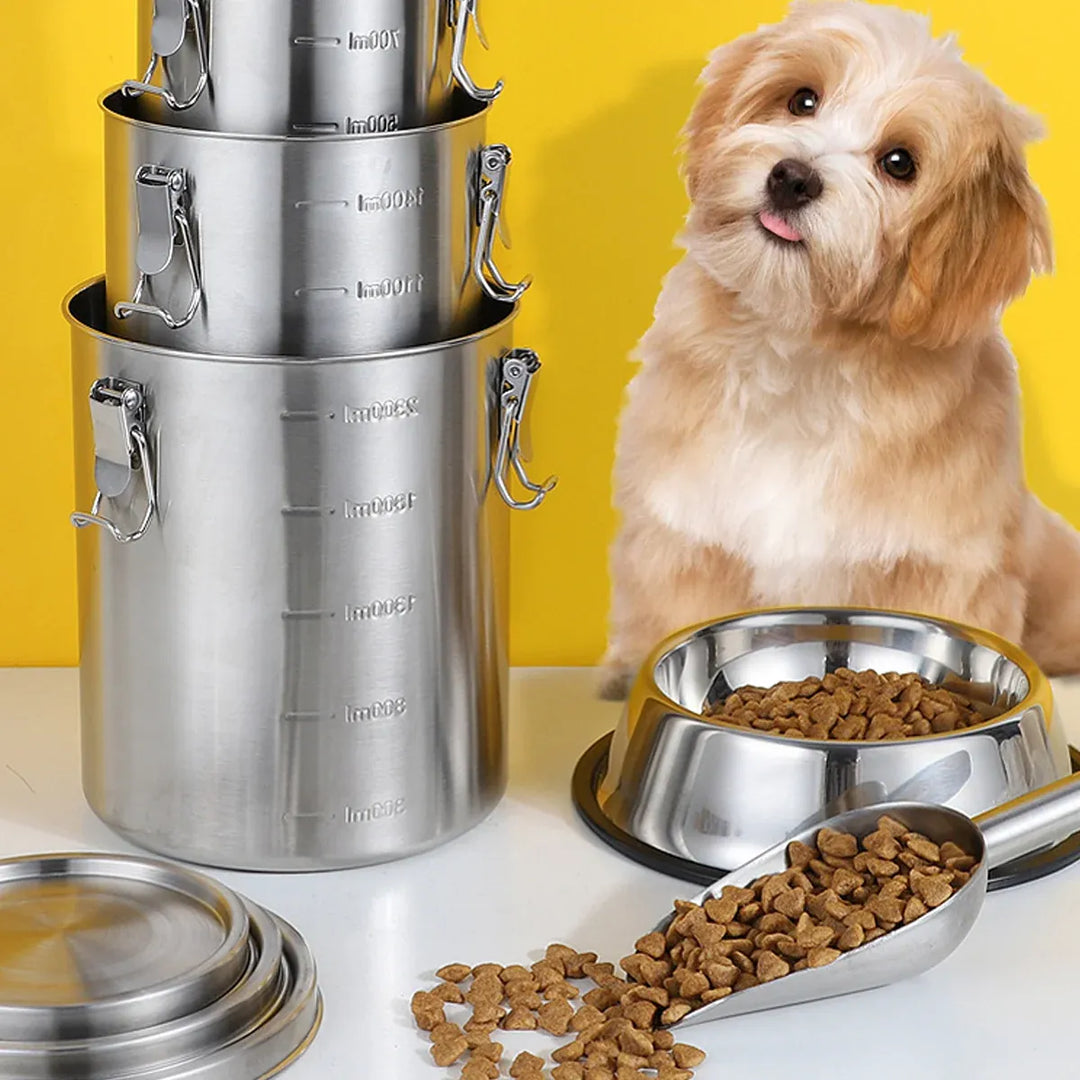 Stainless Steel Pet Food Storage Container 1000ml - Airtight Dog Cat Food Bin
