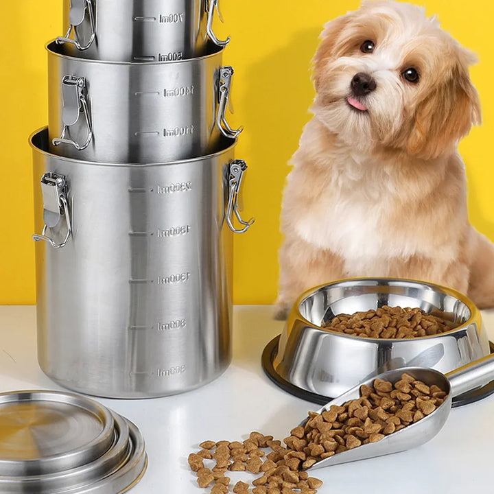 Stainless Steel Pet Food Storage Container 1000ml - Airtight Dog Cat Food Bin