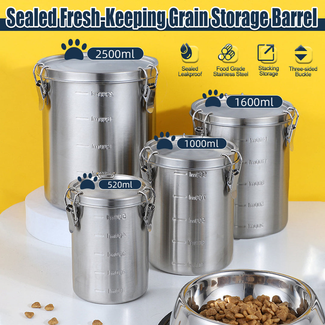 Stainless Steel Pet Food Storage Container 1000ml - Airtight Dog Cat Food Bin