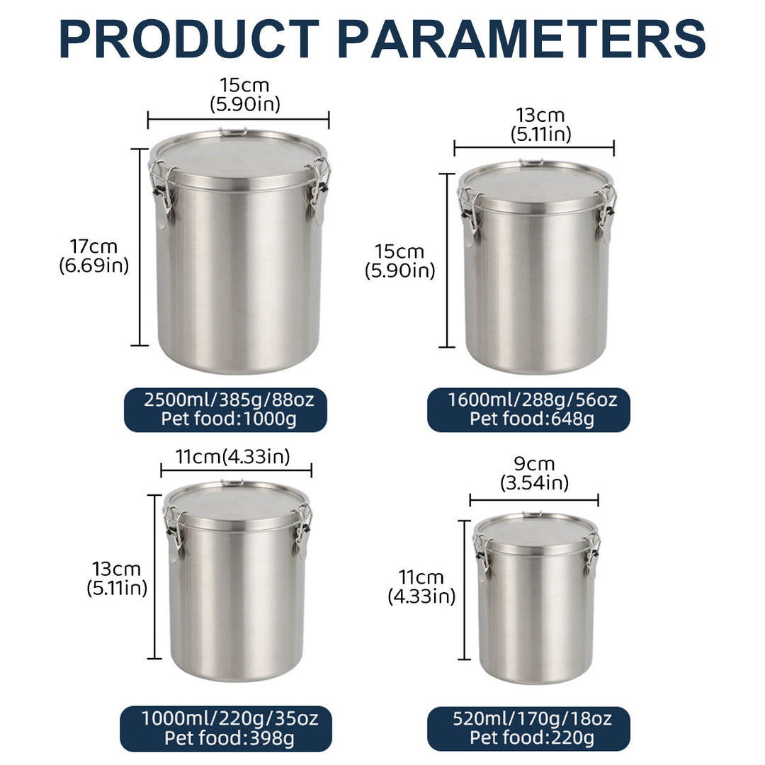 Stainless Steel Pet Food Storage Container 1000ml - Airtight Dog Cat Food Bin