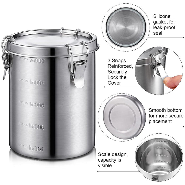 Stainless Steel Pet Food Storage Container 1000ml - Airtight Dog Cat Food Bin