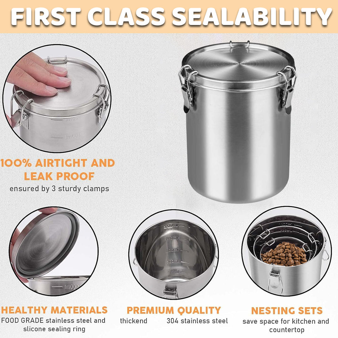 Stainless Steel Pet Food Storage Container 1000ml - Airtight Dog Cat Food Bin