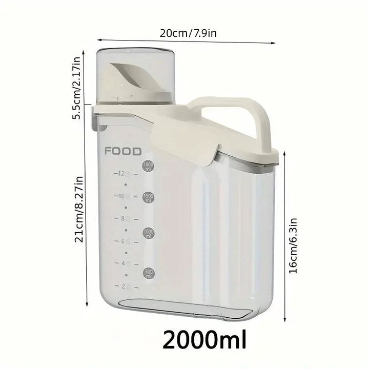 Grain Storage Container 2800ml - Airtight Pet Food Rice Jar with Handle & Measuring Cup