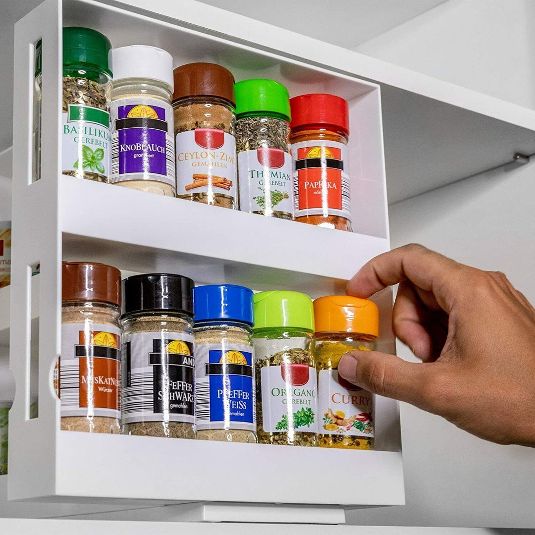 Slide Cabinet Organiser Rack Storage Pantry Kitchen Shelf Spice Jars Can Holder