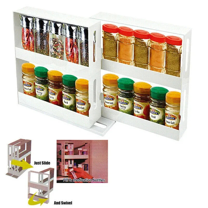 Slide Cabinet Organiser Rack Storage Pantry Kitchen Shelf Spice Jars Can Holder