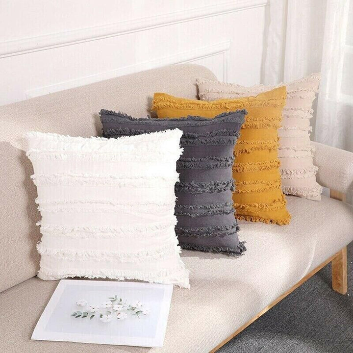 Boho Tassel Fringe Striped Cushion Cover Soft Home Decor Sofa Throw Pillow Case - Black