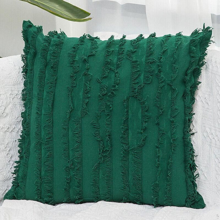 Boho Tassel Fringe Striped Cushion Cover Soft Home Decor Sofa Throw Pillow Case - Black