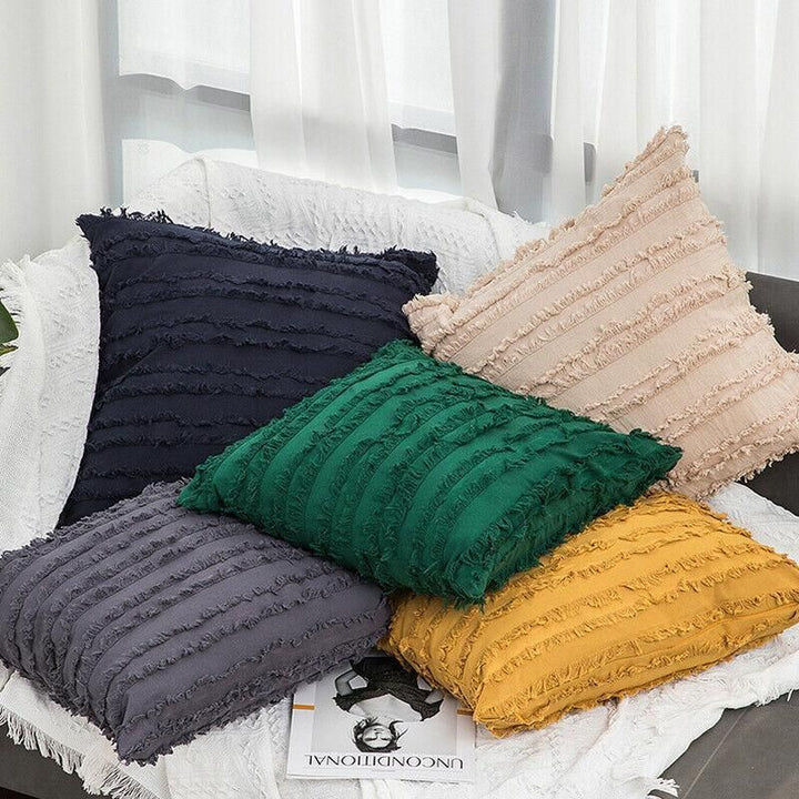 Boho Tassel Fringe Striped Cushion Cover Soft Home Decor Sofa Throw Pillow Case - Black