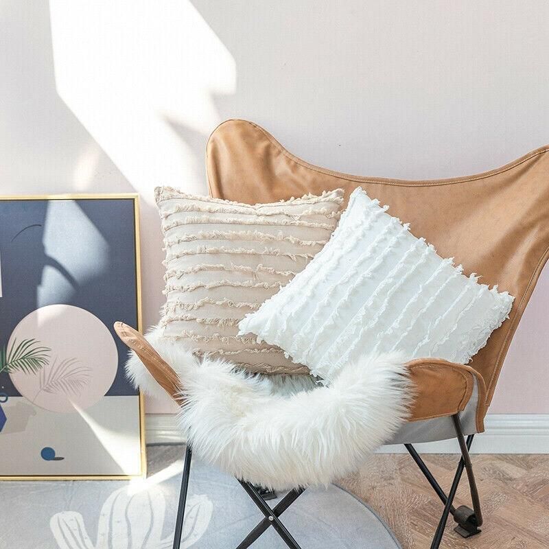 Boho Tassel Fringe Striped Cushion Cover Soft Home Decor Sofa Throw Pillow Case - Black