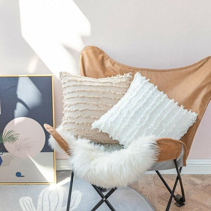 Boho Tassel Fringe Striped Cushion Cover Soft Home Decor Sofa Throw Pillow Case - Black