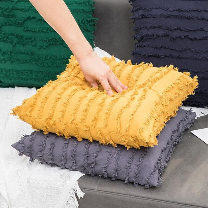 Boho Tassel Fringe Striped Cushion Cover Soft Home Decor Sofa Throw Pillow Case - Black