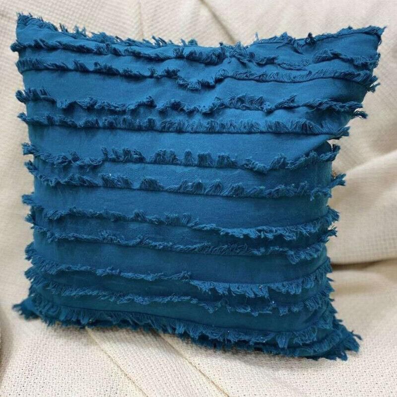 Boho Tassel Fringe Striped Cushion Cover Soft Home Decor Sofa Throw Pillow Case - Black