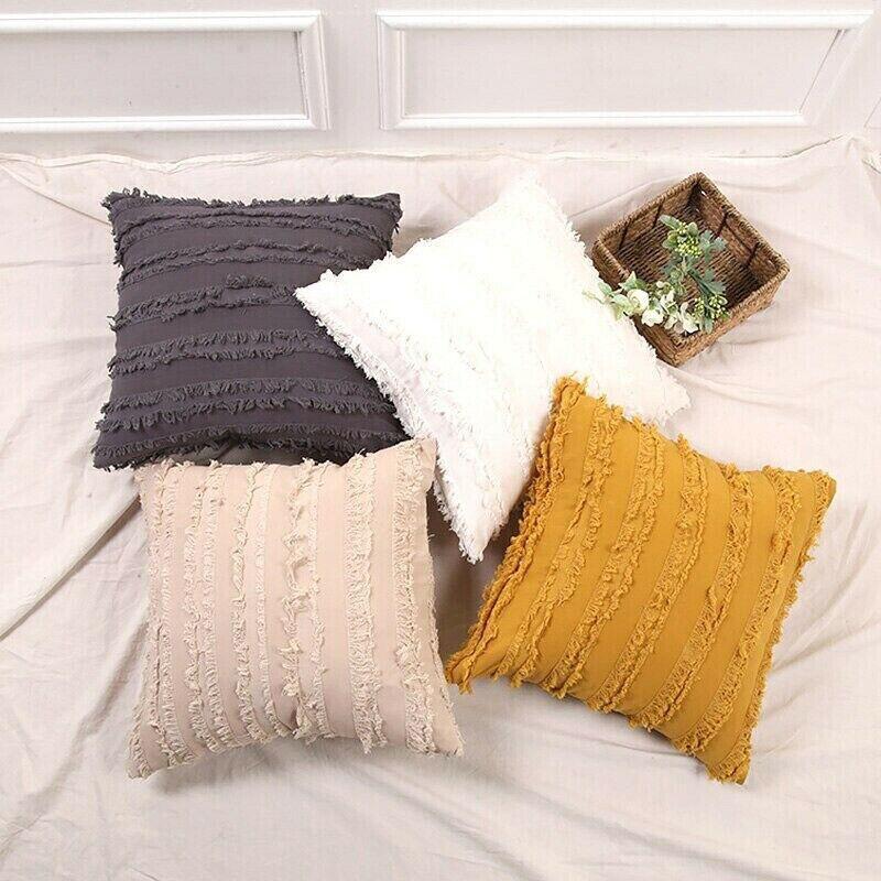 Boho Tassel Fringe Striped Cushion Cover Soft Home Decor Sofa Throw Pillow Case - Black