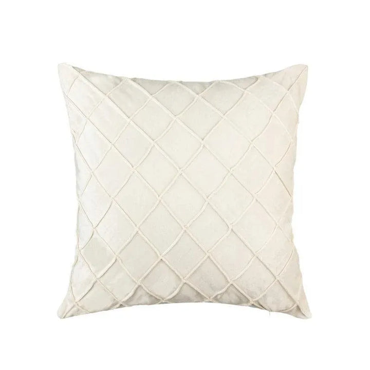 Velvet Cushion Cover Pleated Checked Plaid Plush Decorative Lounge Cushion Cover - White