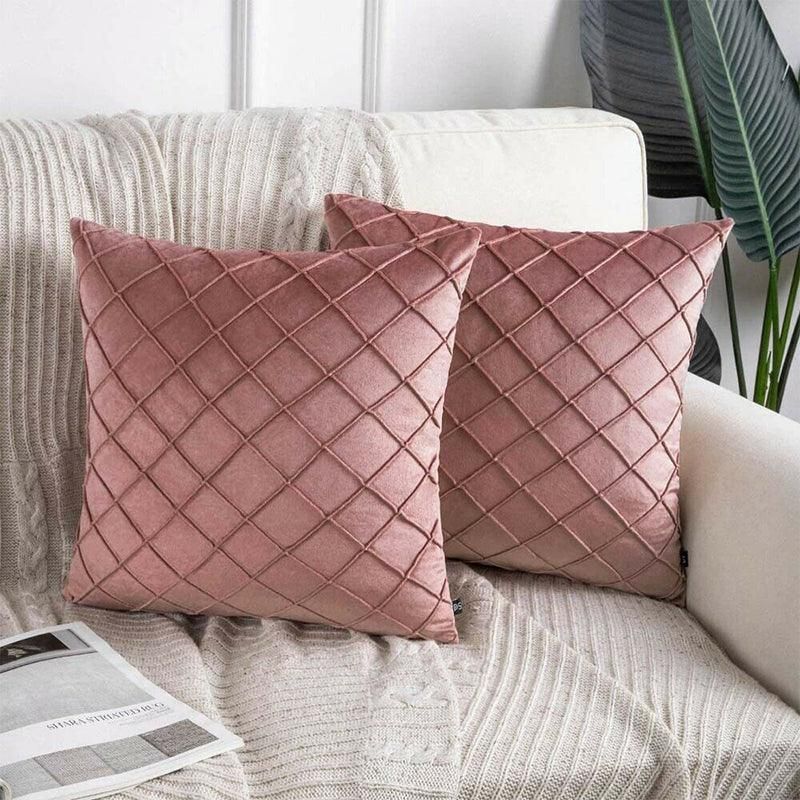 Velvet Cushion Cover Pleated Checked Plaid Plush Decorative Lounge Cushion Cover - White