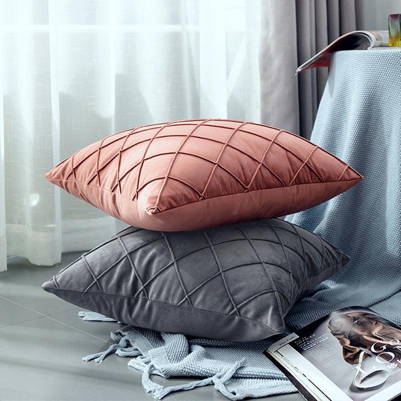 Velvet Cushion Cover Pleated Checked Plaid Plush Decorative Lounge Cushion Cover - White