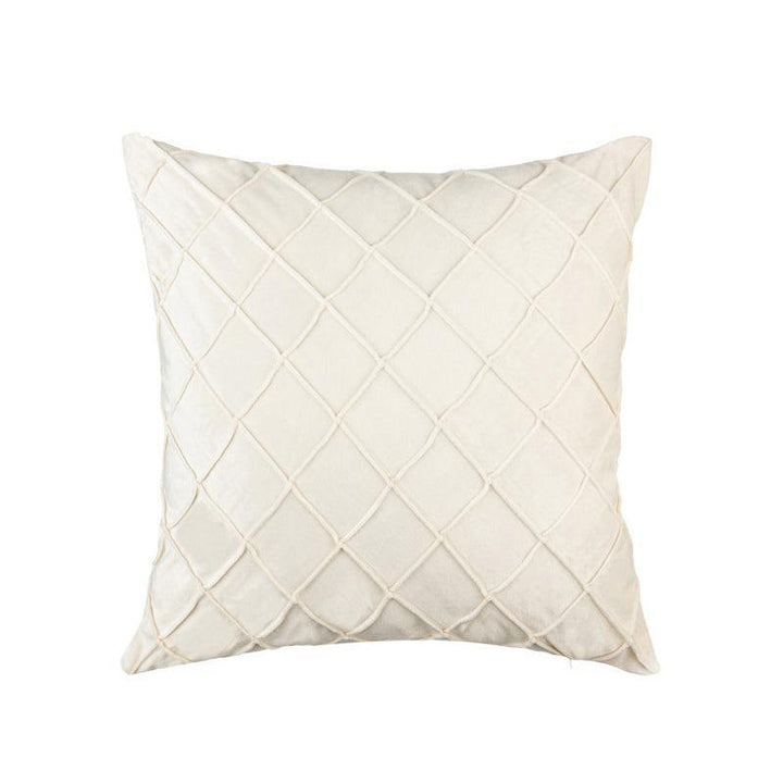 Velvet Cushion Cover Pleated Checked Plaid Plush Decorative Lounge Cushion Cover - White