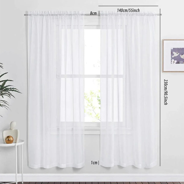 Sheer Voile Curtains Rod Pocket Window Panel for Bedroom 140cm x 230cm Drapes - Black