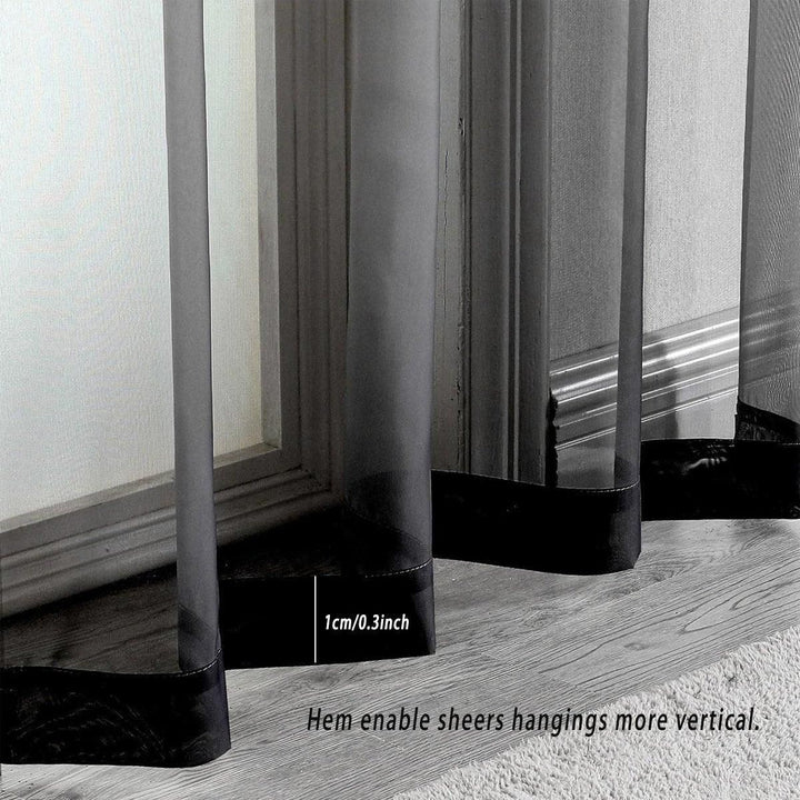 Sheer Voile Curtains Rod Pocket Window Panel for Bedroom 140cm x 230cm Drapes - Black