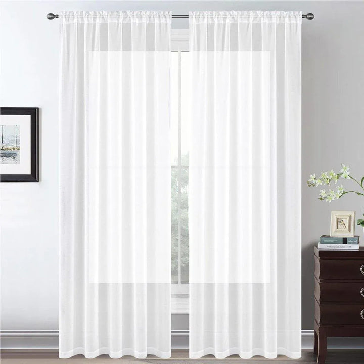 Sheer Voile Curtains Rod Pocket Window Panel for Bedroom 140cm x 230cm Drapes - Black
