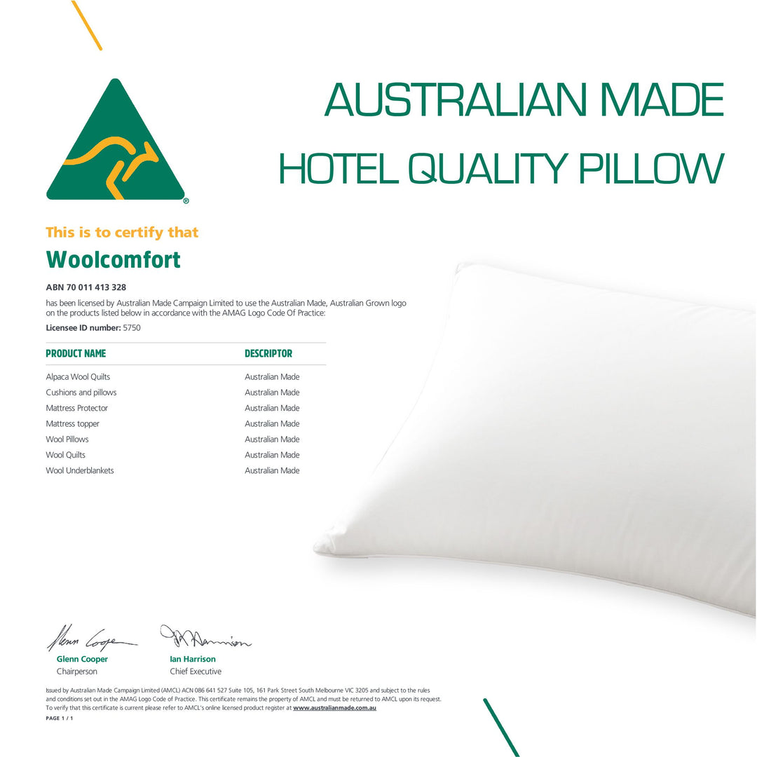 Luxor Hotel Quality Pillow Single - Australian Made Standard 48x73cm Japara Cotton