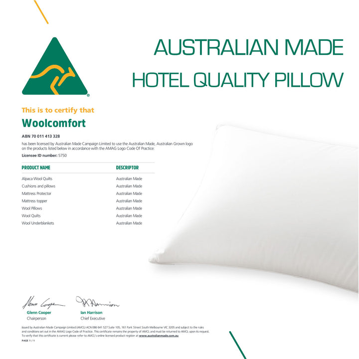 Luxor Hotel Quality Pillow Single - Australian Made Standard 48x73cm Japara Cotton