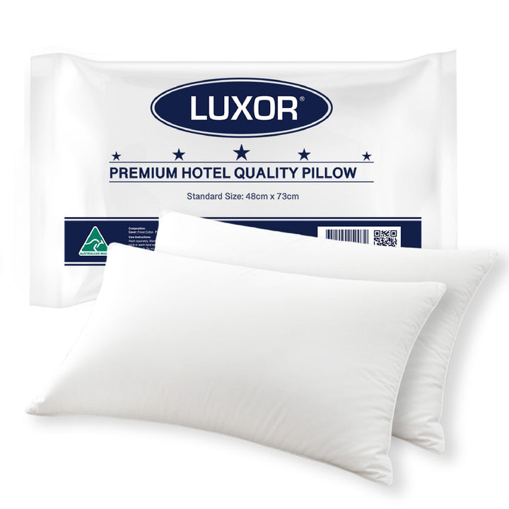 Luxor Hotel Quality Pillows 2 Pack - Australian Made Standard 48x73cm Japara Cotton