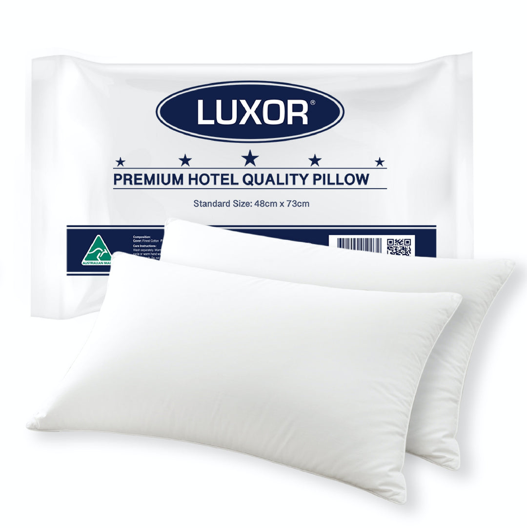 Luxor Hotel Quality Pillows 2 Pack - Australian Made Standard 48x73cm Japara Cotton