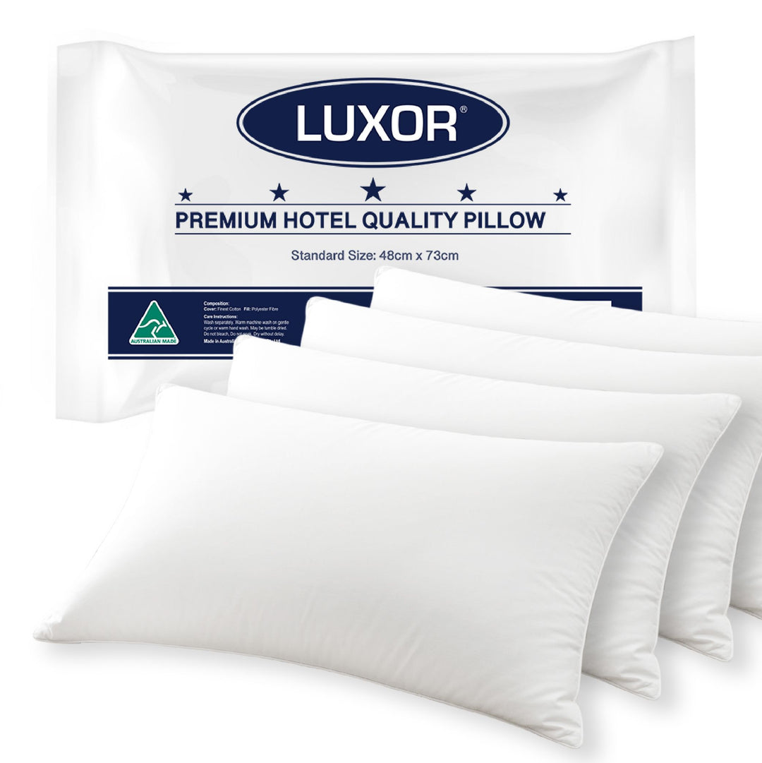 Luxor Hotel Quality Pillows 4 Pack - Australian Made Standard 48x73cm Japara Cotton
