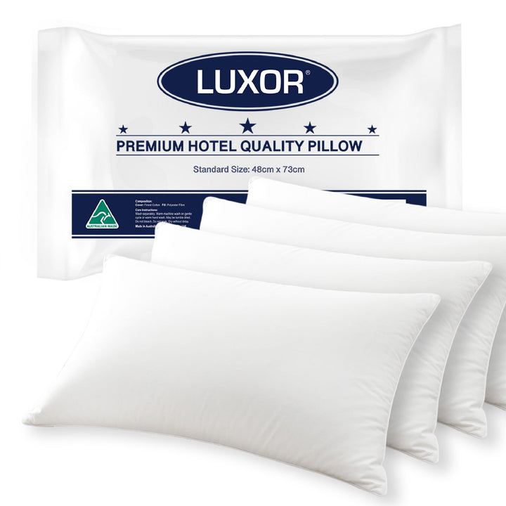 Luxor Hotel Quality Pillows 4 Pack - Australian Made Standard 48x73cm Japara Cotton