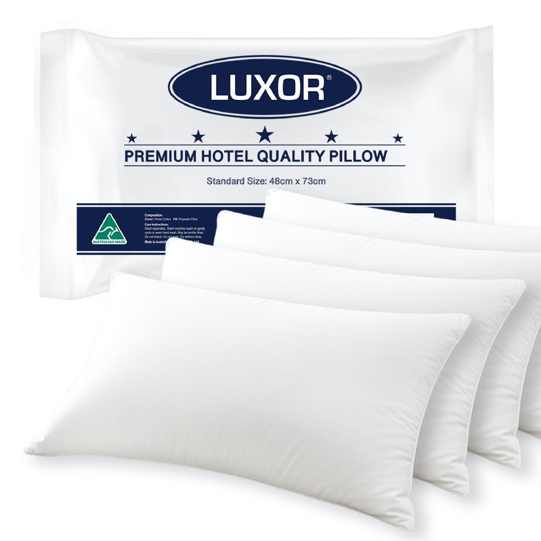 Luxor Hotel Quality Pillows 4 Pack - Australian Made Standard 48x73cm Japara Cotton