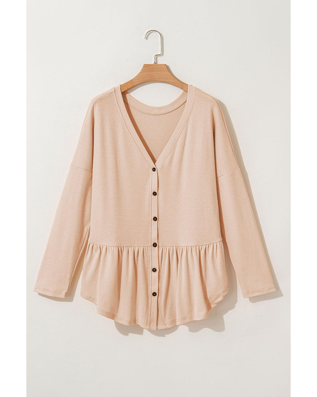 Jet Stream Ruffled V Neck Buttoned V Neck Shirt - L