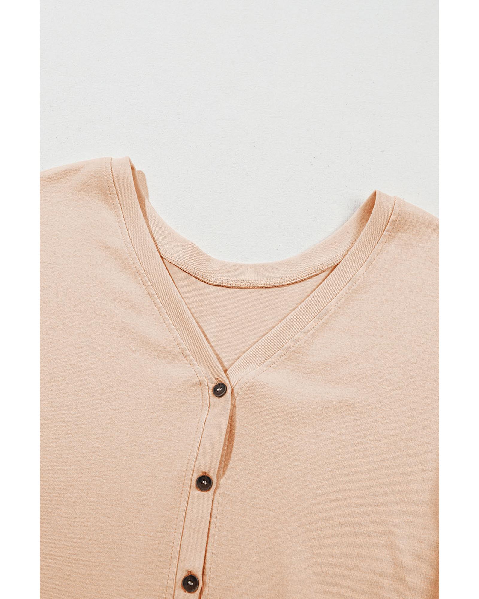 Jet Stream Ruffled V Neck Buttoned V Neck Shirt - M