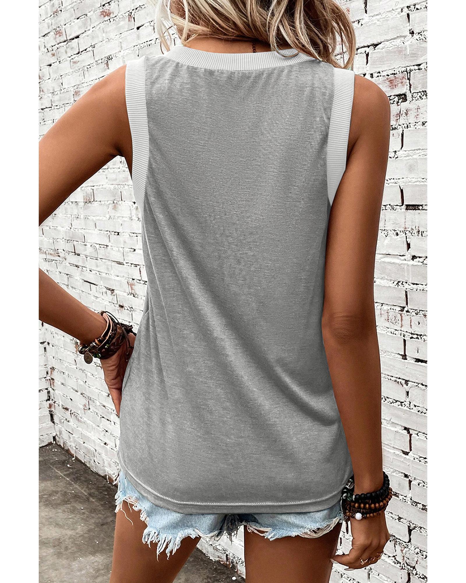 Gray Ribbed V Neck Tank - S