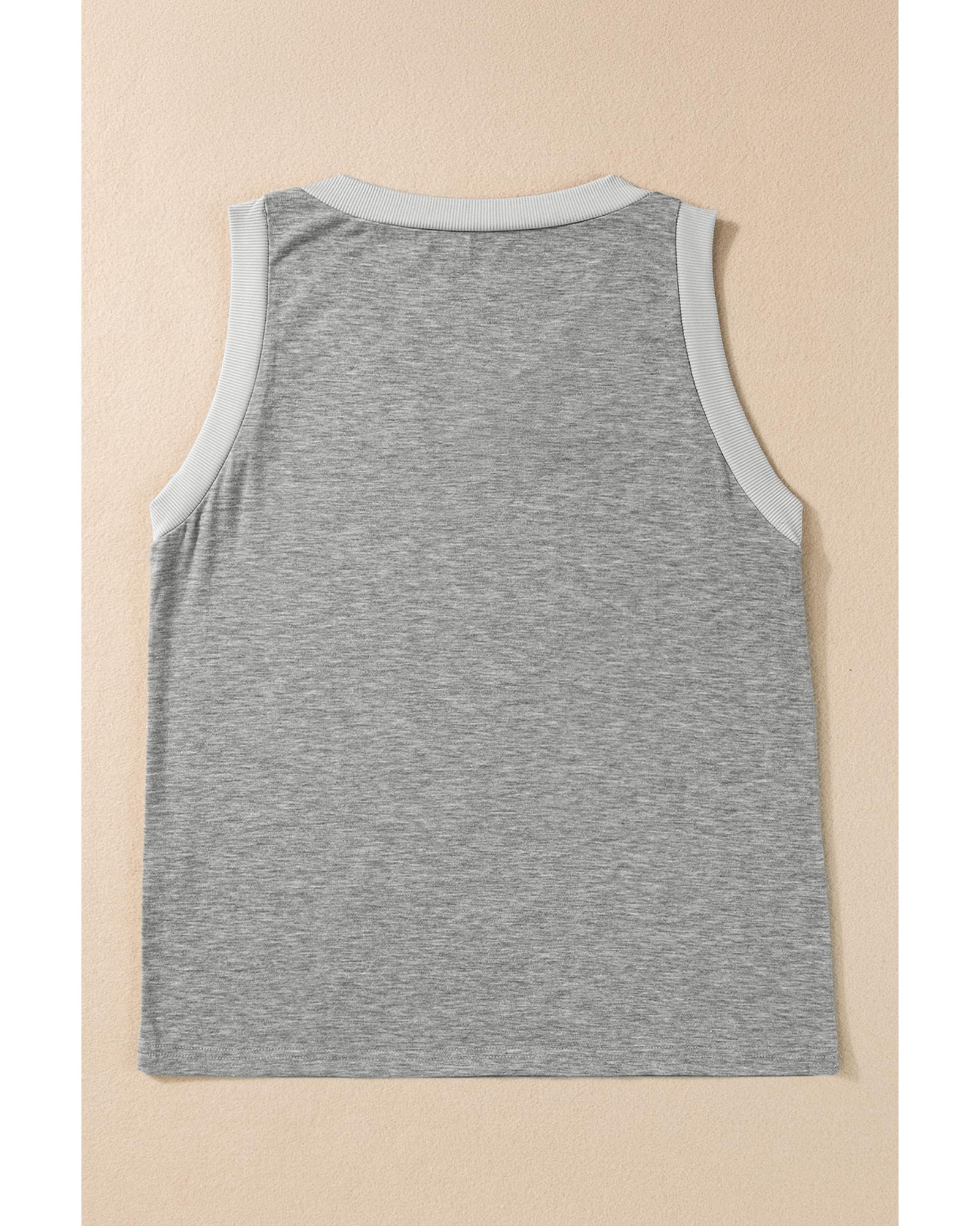 Gray Ribbed V Neck Tank - S