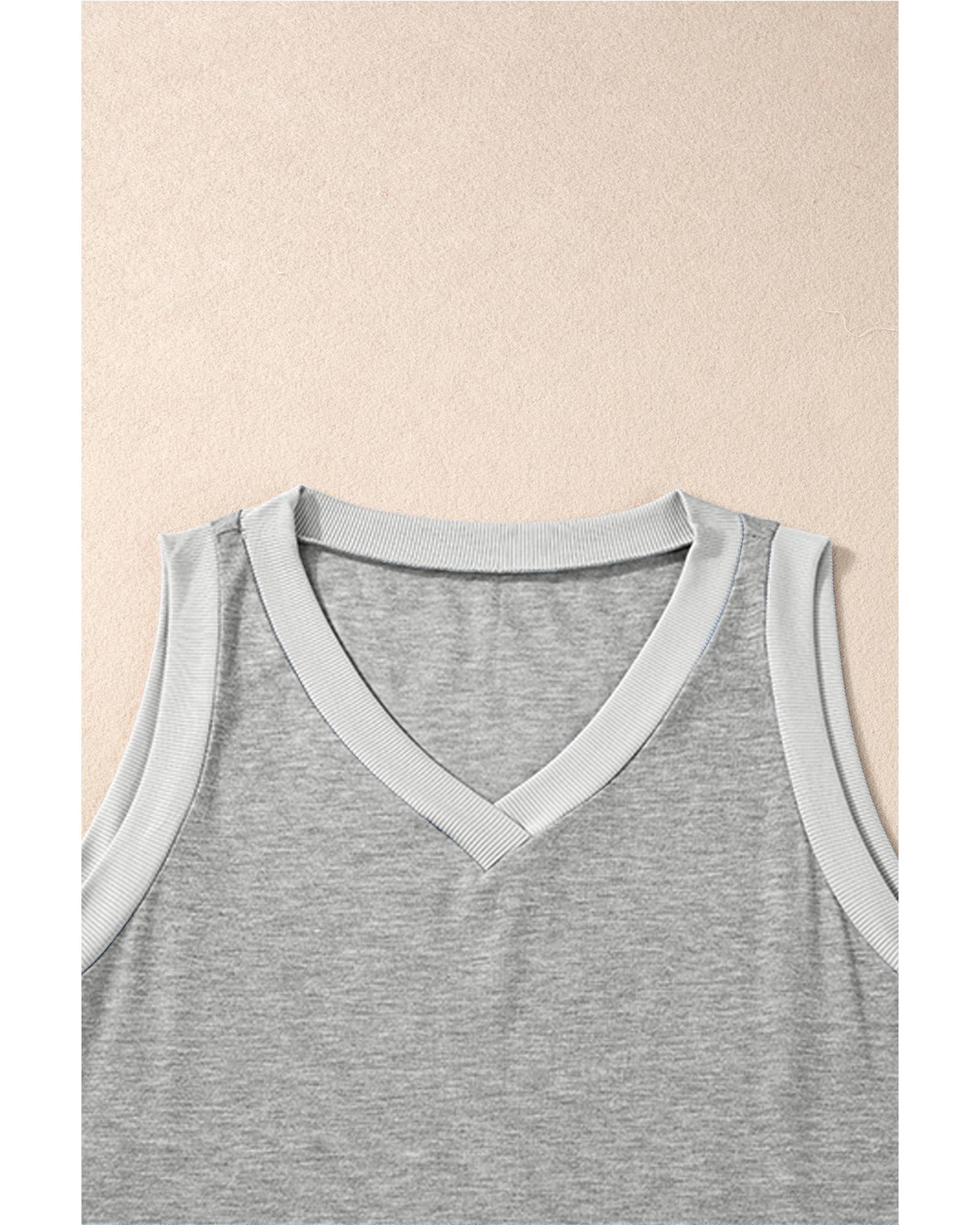 Gray Ribbed V Neck Tank - S