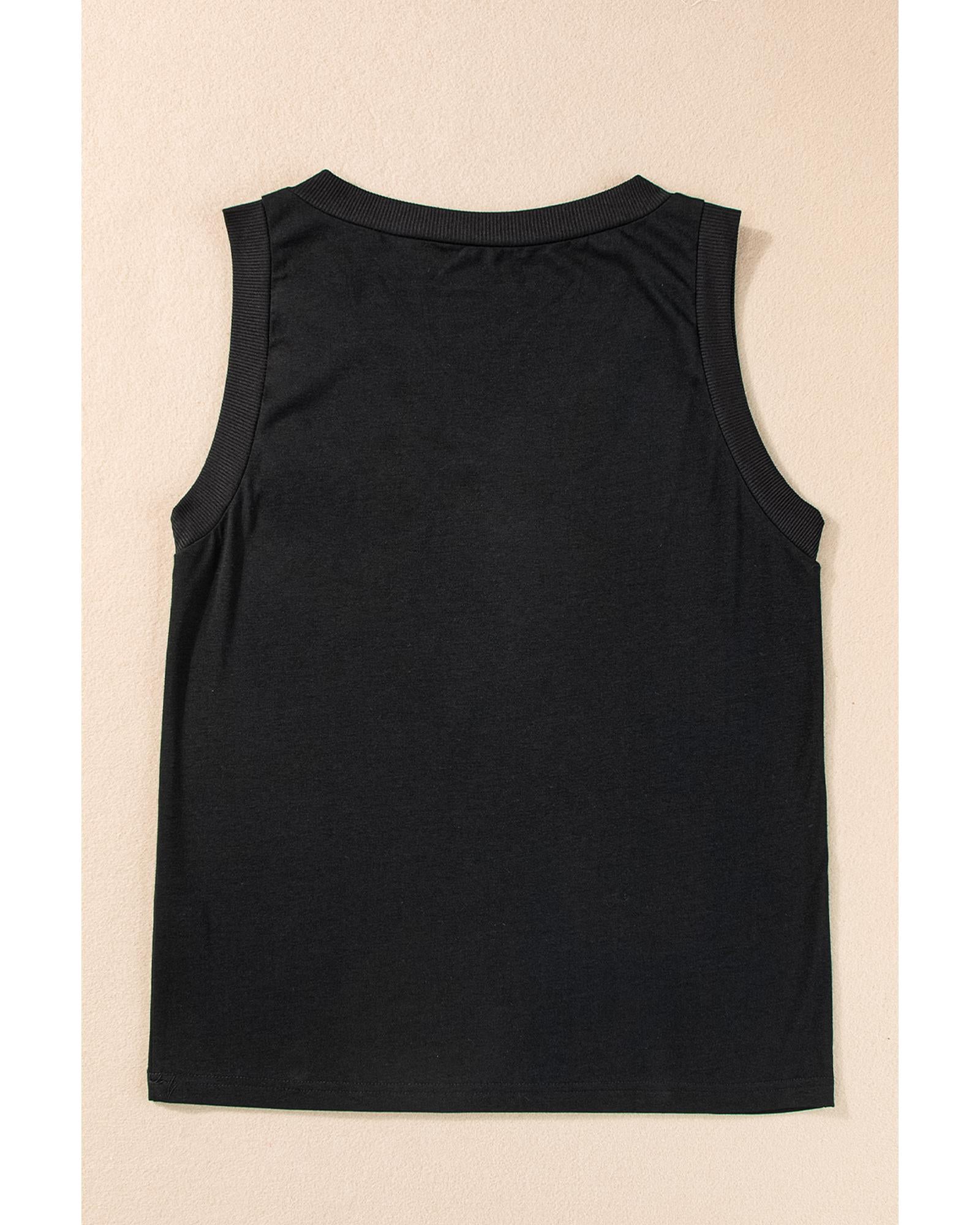 Black Ribbed V Neck Tank - M