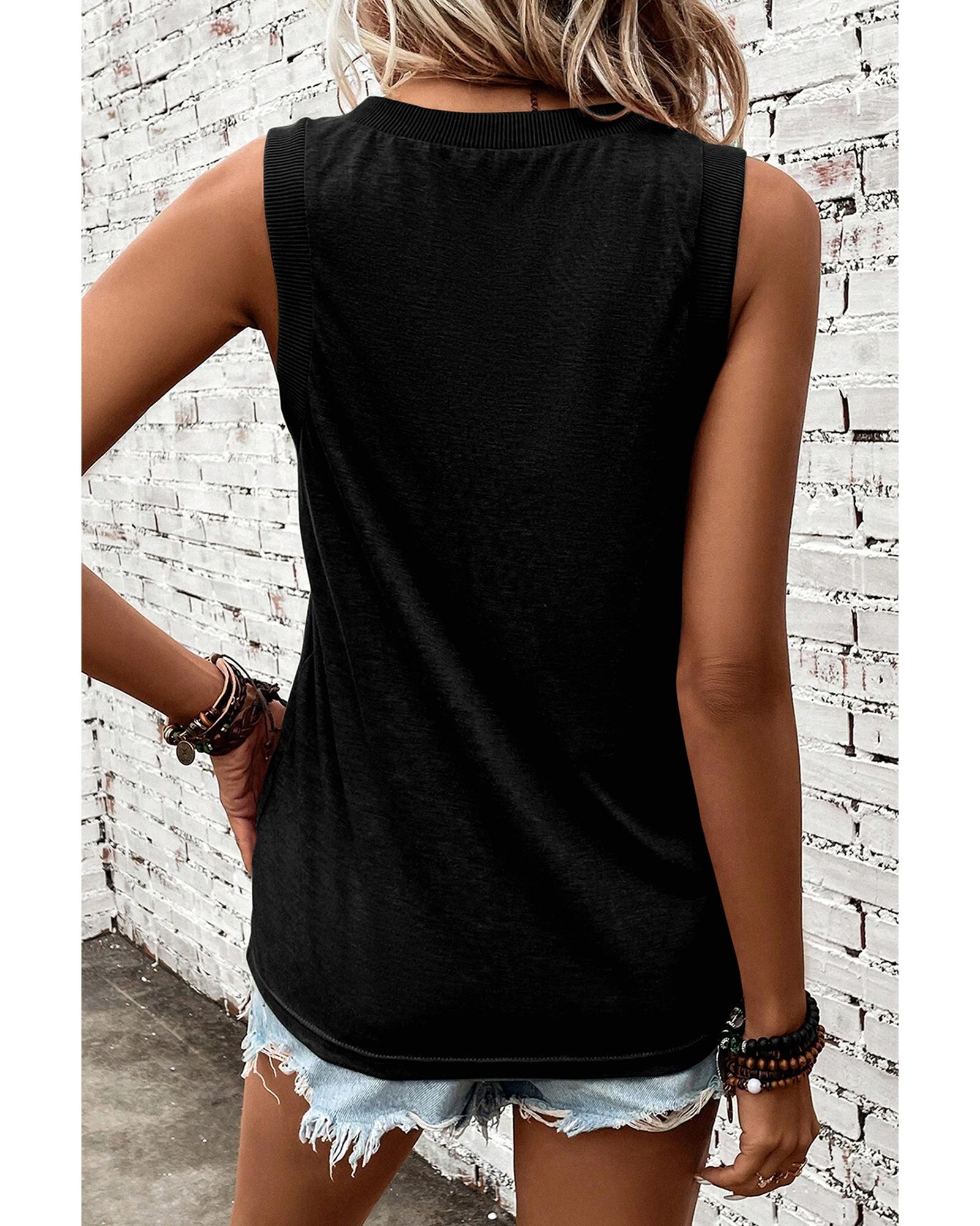 Black Ribbed V Neck Tank - S