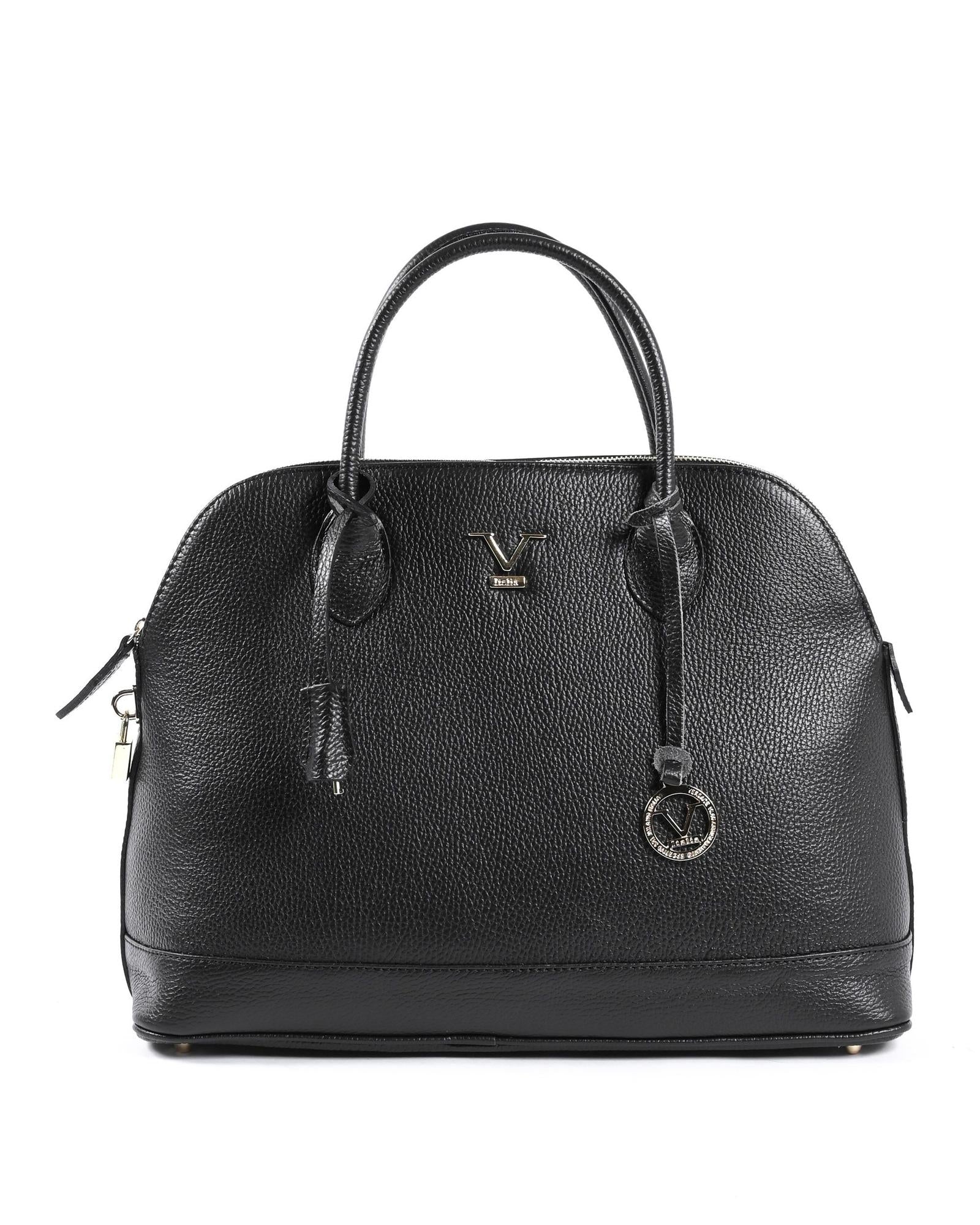 V Italia by Versace 1969 Women's Leather Satchel - Black Italian Handbag