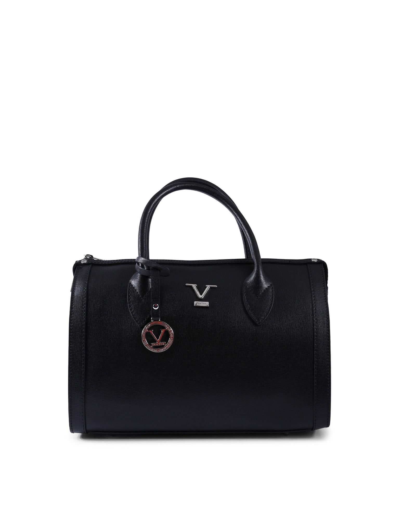 V Italia by Versace 1969 Black Leather Satchel - Italian Designer Handbag